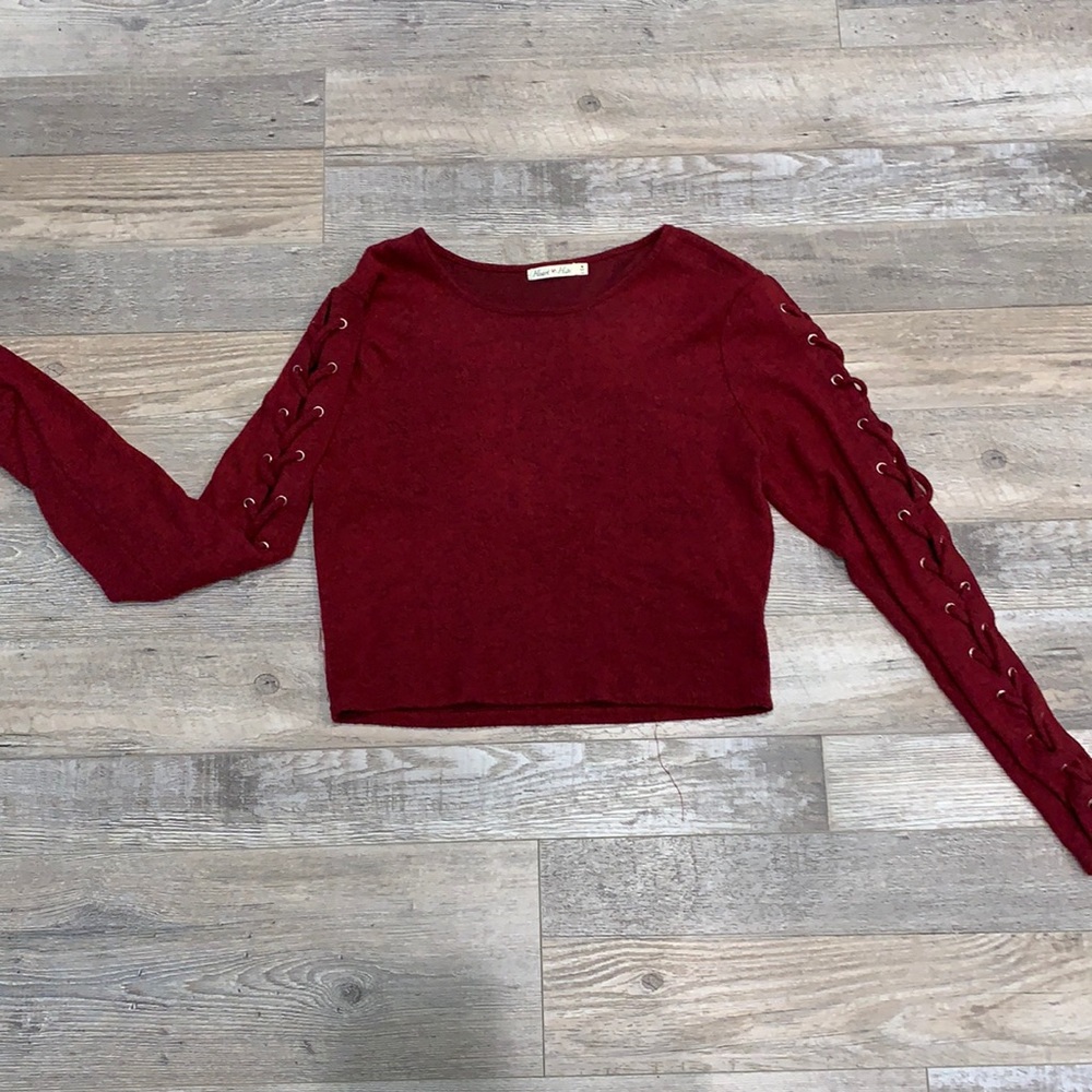 Burgundy Crop Top Lace up Sleeves